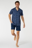 Heren Pyjama, classic marine blauw gestreept