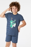 Jongens-Heren Pyjama, marine blauw-wit gestreept