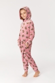 unisex fleece onesie, oudroze,  thema van de uil...