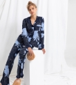 Dames Pyjama, donkerblauw bloemen print