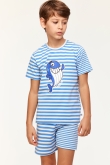 Jongens-Heren Pyjama, blauw - wit gestreept