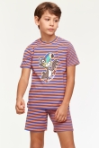 Jongens-Heren Pyjama, blauw - oranje gestreept