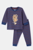 Unisex Pyjama, donkerblauw-bruin streep