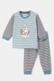Unisex Pyjama, blauw-gebroken wit streep