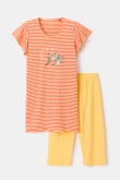 Meisjes-Dames Pyjama, roest-geel streep