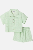 Meisjes-Dames Set van bloesje en Short, groene ruitjes