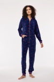 Meisjes-Dames Onesie, kersjes print donkerblauw