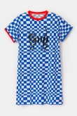 Woody x helen b. blauw-wit geruit slaapkleedje met kat